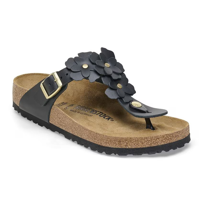 Birkenstock Gizeh Flowers Black Natural Leather - Pelle naturale - N.37 - Regular Fit ( Calzata Naturale) - Birkenstock Gizeh Flowers Black Natural Leather - Pelle naturale - N.37 - Regular Fit ( Calzata Naturale)