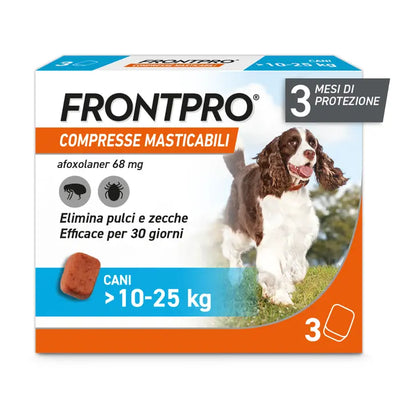 Frontpro Contro Pulci E Zecche 3 Compresse Masticabili Per Cani 10-25 Kg 68 Mg