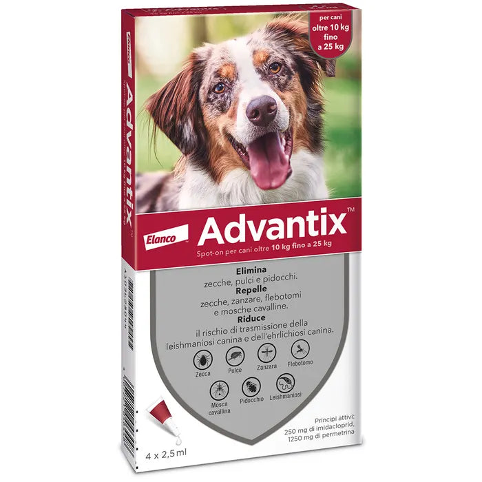 Advantix Spot On Per Cani da 10 A 25 Kg Soluzione 4 Pipette da 2,5ml - Advantix Spot On Per Cani da 10 A 25 Kg Soluzione 4 Pipette da 2,5ml