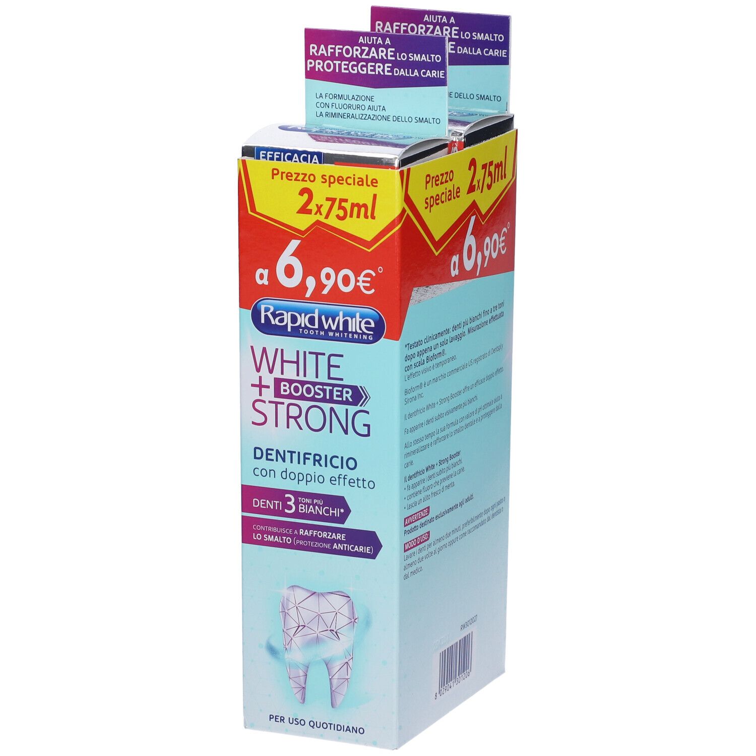 Rapid White Dentifricio Sbiancante White +Booster Strong Confezione Doppia - Rapid White Dentifricio Sbiancante White +Booster Strong Confezione Doppia