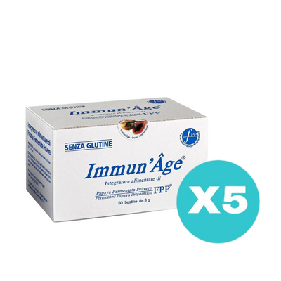 5 Confezioni Immun'age 60 bustine - Tot. 300 bustine - integratore antiossidante e per le difese immunitarie a base di papaya fermentata