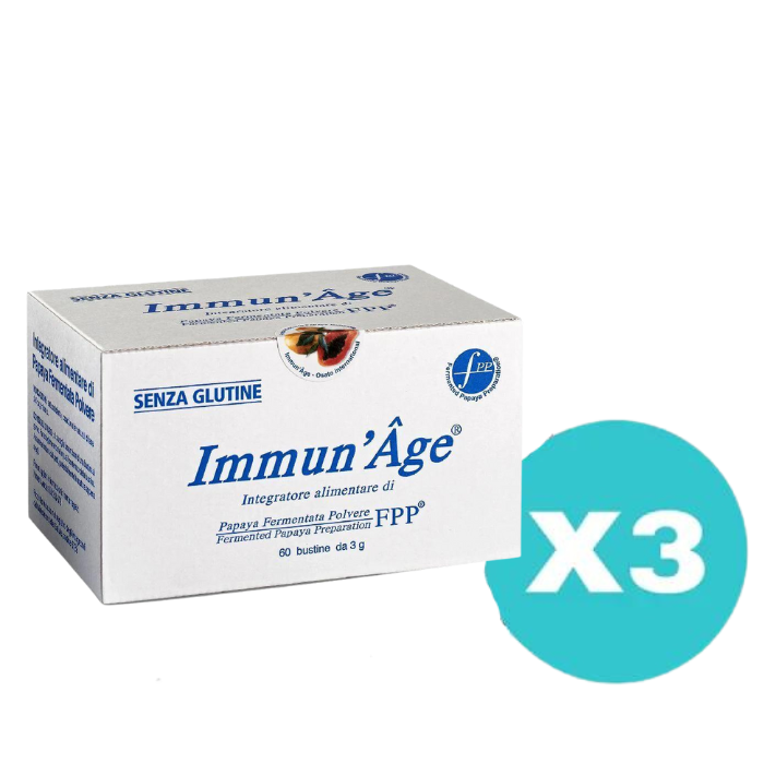 3 Confezioni Immun'age 60 bustine - Tot. 180 bustine - integratore antiossidante e per le difese immunitarie a base di papaya fermentata - 3 Confezioni Immun'age 60 bustine - Tot. 180 bustine - integratore antiossidante e per le difese immunitarie a base di papaya fermentata