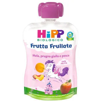 Hipp Frutta Frullata Unicorno 6M+ 90g Mela Prugna Gialla Pesca - Hipp Frutta Frullata Unicorno 6M+ 90g Mela Prugna Gialla Pesca