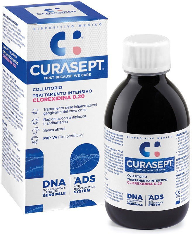 Curasept Collutorio 0,20% ADS + DNA Trattamento Intensivo 200ml - Curasept Collutorio 0,20% ADS + DNA Trattamento Intensivo 200ml