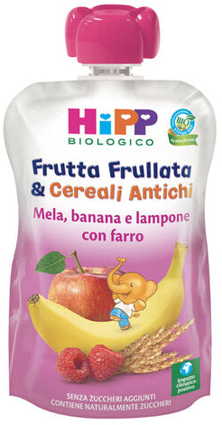 HIPP BIO FRUTTA FRULLATA&CEREALI ANTICHI MELA BANANA LAMPONEFARRO 90 G - HIPP BIO FRUTTA FRULLATA&CEREALI ANTICHI MELA BANANA LAMPONEFARRO 90 G