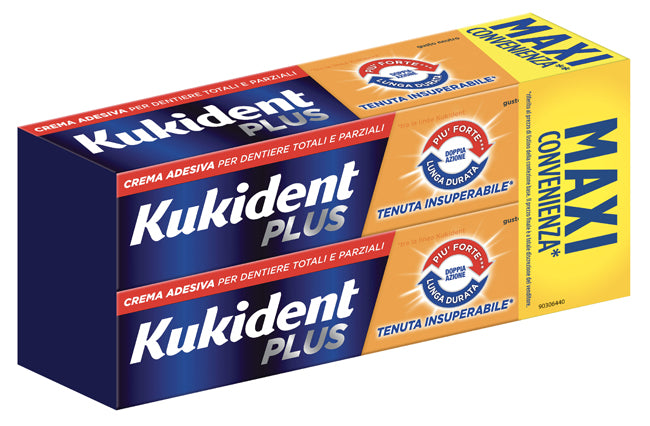 KUKIDENT PLUS DOPPIA AZIONE TENUTA INSUPERABILE CREMA ADESIVA DENTIERE 2X65 G - KUKIDENT PLUS DOPPIA AZIONE TENUTA INSUPERABILE CREMA ADESIVA DENTIERE 2X65 G