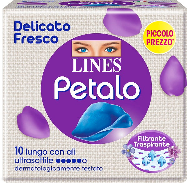 LINES PETALO BLU ASSORBENTE LUNGO CON ALI 10 PEZZI - LINES PETALO BLU ASSORBENTE LUNGO CON ALI 10 PEZZI