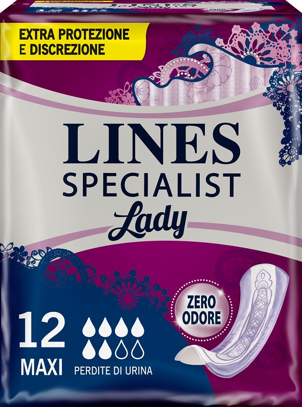 LINES SPECIALIST MAXI X 12 AUSILIO ASSORBENTE SAGOMATO UTILIZZABILE CON L'AUSILIO DI MUTANDA ELASTICIZZATA RIUTILIZZABILE