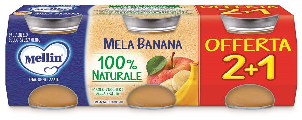 MELLIN OMOGENEIZZATO MELA BANANA 3 PEZZI DA 100 G - MELLIN OMOGENEIZZATO MELA BANANA 3 PEZZI DA 100 G