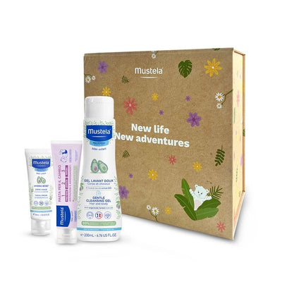 Mustela Cofanetto Riutilizzabile pasta cambio + crema viso + detergente delicato