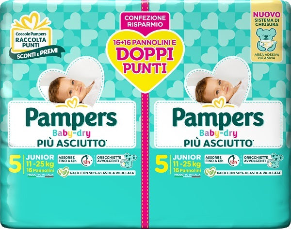 PAMPERS BABY DRY PANNOLINO DUO DOWNCOUNT JUNIOR 32 PEZZI - PAMPERS BABY DRY PANNOLINO DUO DOWNCOUNT JUNIOR 32 PEZZI