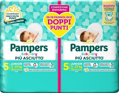 PAMPERS BABY DRY PANNOLINO DUO DOWNCOUNT JUNIOR 32 PEZZI