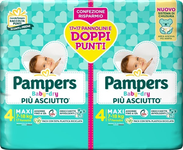 PAMPERS BABY DRY PANNOLINO DUO DOWNCOUNT MAXI 34 PEZZI - PAMPERS BABY DRY PANNOLINO DUO DOWNCOUNT MAXI 34 PEZZI