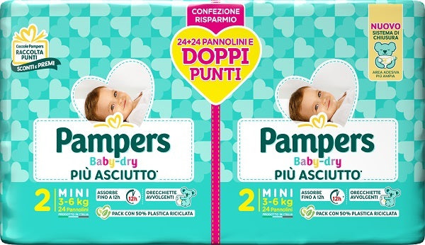 PAMPERS BABY DRY PANNOLINO DUO DOWNCOUNT MINI 48 PEZZI - PAMPERS BABY DRY PANNOLINO DUO DOWNCOUNT MINI 48 PEZZI