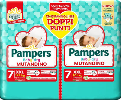 PAMPERS BABY DRY PANNOLINO MUTANDINA DUO DOWNCOUNT XXL 26 PEZZI