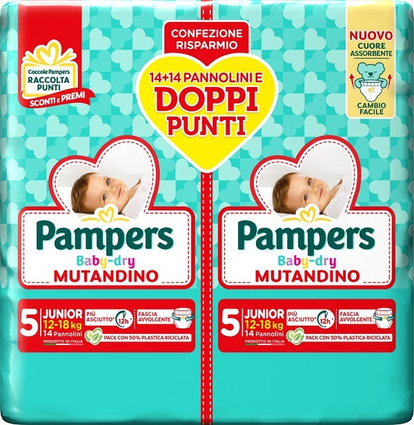 PAMPERS BABY DRY PANNOLINO MUTANDINA JUNIOR DUO DOWNCOUNT 28PEZZI - PAMPERS BABY DRY PANNOLINO MUTANDINA JUNIOR DUO DOWNCOUNT 28PEZZI