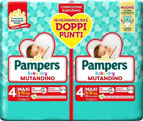 PAMPERS BABY DRY PANNOLINO MUTANDINA MAXI DUO DOWNCOUNT 32 PEZZI