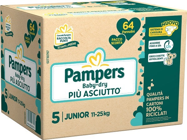 PAMPERS BABY DRY QUADRI PANNOLINO DOWNCOUNT JUNIOR 64 PEZZI - PAMPERS BABY DRY QUADRI PANNOLINO DOWNCOUNT JUNIOR 64 PEZZI