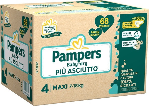 PAMPERS BABY DRY QUADRI PANNOLINO DOWNCOUNT MAXI 68 PEZZI