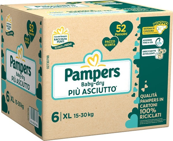 PAMPERS BABY DRY QUADRI PANNOLINO DOWNCOUNT XL 52 PEZZI - PAMPERS BABY DRY QUADRI PANNOLINO DOWNCOUNT XL 52 PEZZI