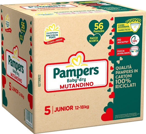 PAMPERS BABY DRY QUADRI PANNOLINO MUTANDINA DOWNCOUNT JUNIOR56 PEZZI - PAMPERS BABY DRY QUADRI PANNOLINO MUTANDINA DOWNCOUNT JUNIOR56 PEZZI