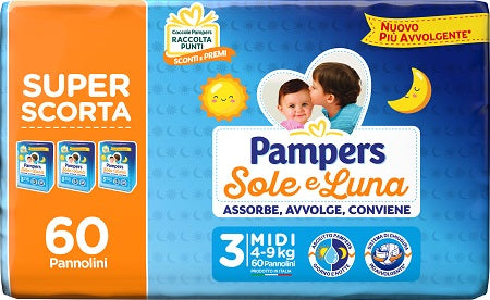 PAMPERS SOLE LUNA TRIO MIDI 60 PEZZI - PAMPERS SOLE LUNA TRIO MIDI 60 PEZZI