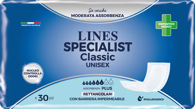 PANNOLONE LINES SPECIALIST CLASSIC RETTANGOLARE CON BARRIERA30 PEZZI