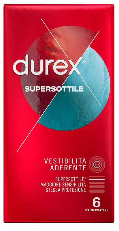 Durex Supersottile Vestibilità Aderente 6 Preservativi - Durex Supersottile Vestibilità Aderente 6 Preservativi