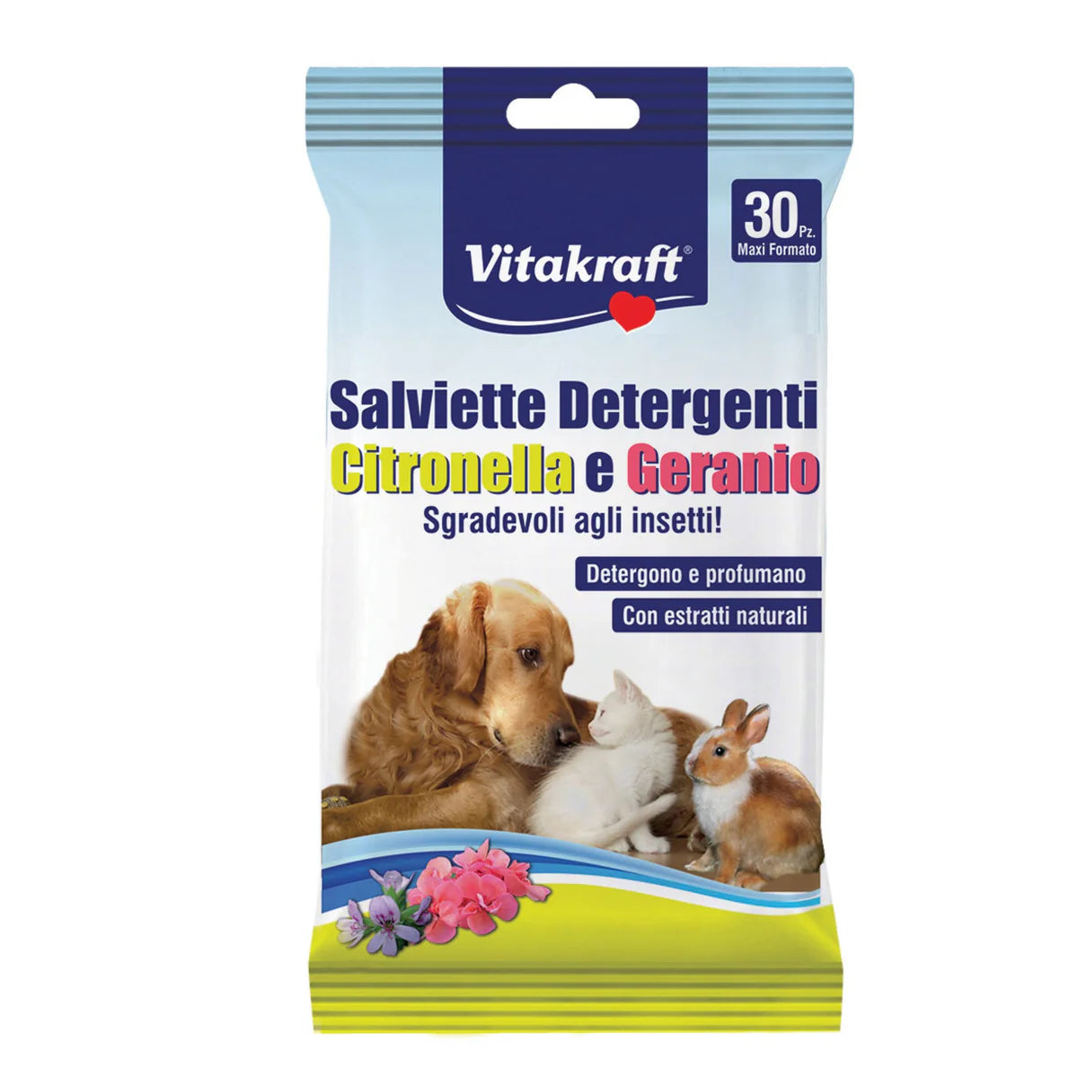 Vitakraft Salviette Citronella e Geranio per cani, gatti e roditori - 30pz - Vitakraft Salviette Citronella e Geranio per cani, gatti e roditori - 30pz