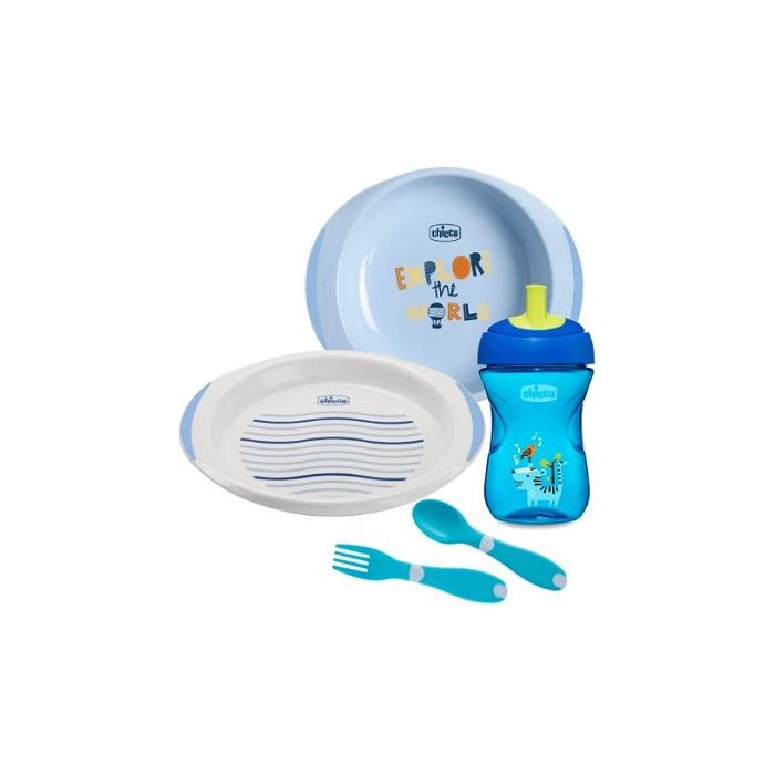 Chicco Set Pappa 12 Mesi+ Azzurro - Chicco Set Pappa 12 Mesi+ Azzurro