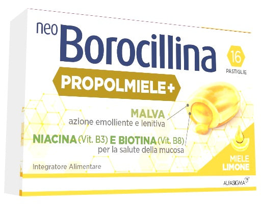 Neoborocillina Propolmiele+ Miele/Limone 16 Pastiglie - Neoborocillina Propolmiele+ Miele/Limone 16 Pastiglie